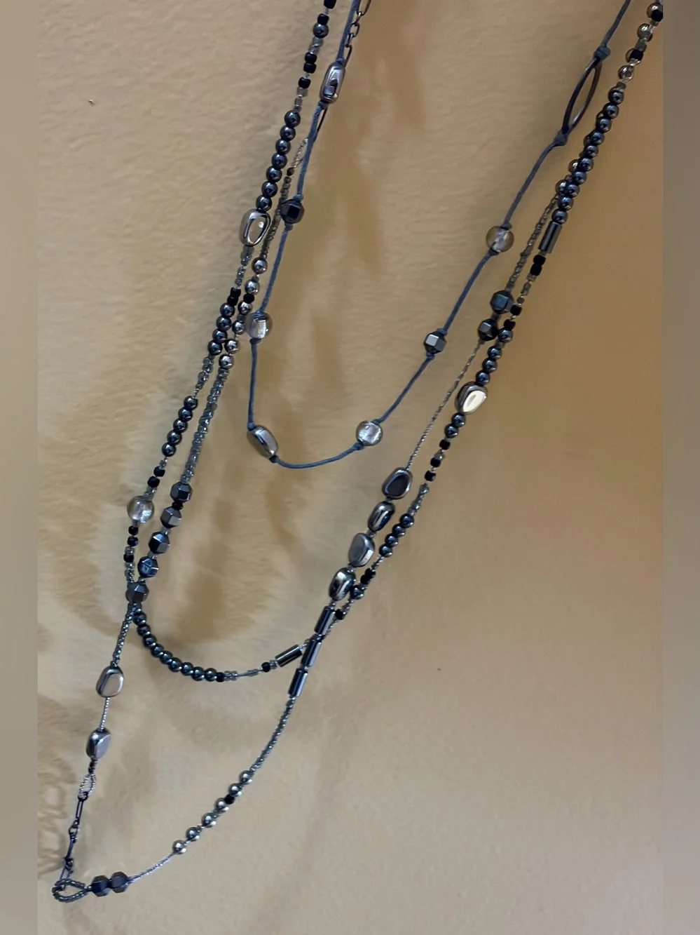 * Silpada Dewdrops Multi-Strand Sterling Hematite Bead Necklace N2097 *